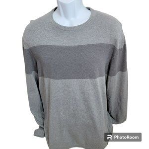 Prana Sweater, Men XL, Gray Knit w/Dark Gray Waffle Color Block Stripe,  EUC